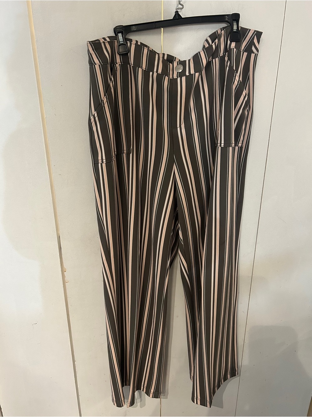 Cato Brown and Blush Striped Button-Front Trousers